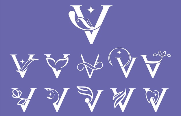 Вектор Набор красоты косметический спа элегантный логотип буква v