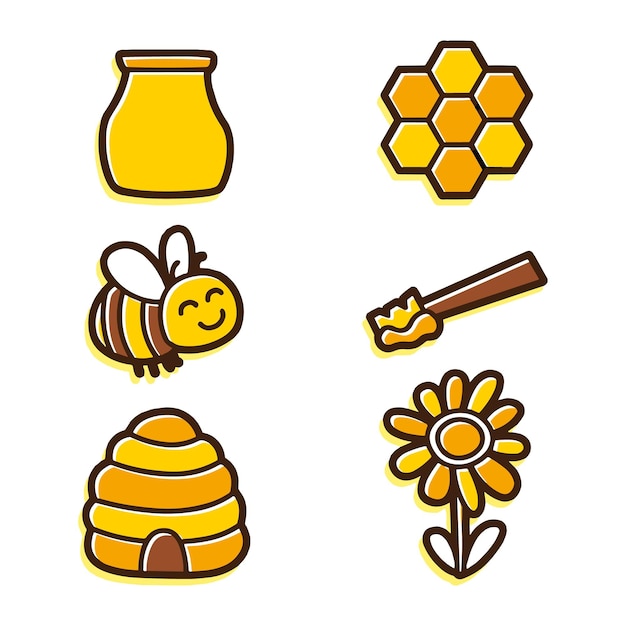 Вектор Набор пчел и медовых икон