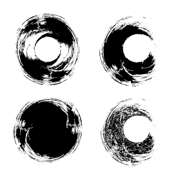 검은색과 색의 브러쉬 스트로크, 둥근 원, 검은색 및 색 얼룩의 세트