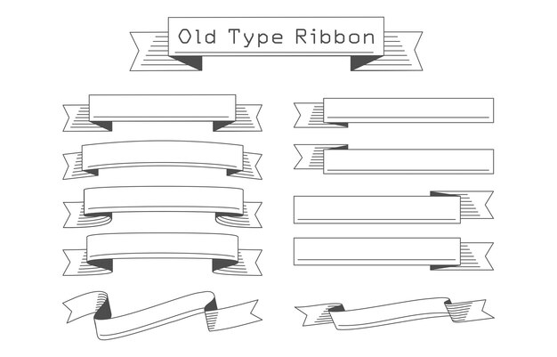 ベクトル 黒と白のレトロなリボンのセット