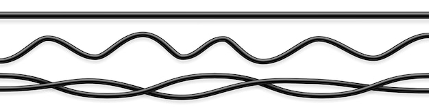 Вектор Набор черных гибких кабелей с теневым электрическим проводом реалистичного вектора мощности или сетевого кабеля