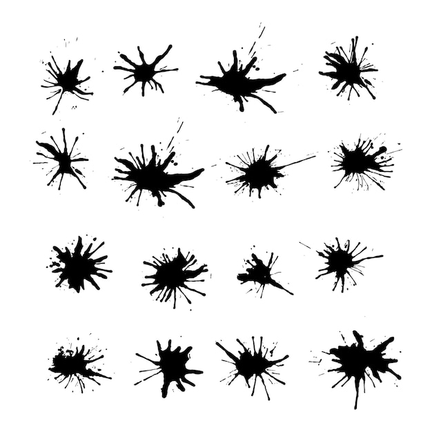 벡터 검정 잉크 방울 및 밝아진 세트