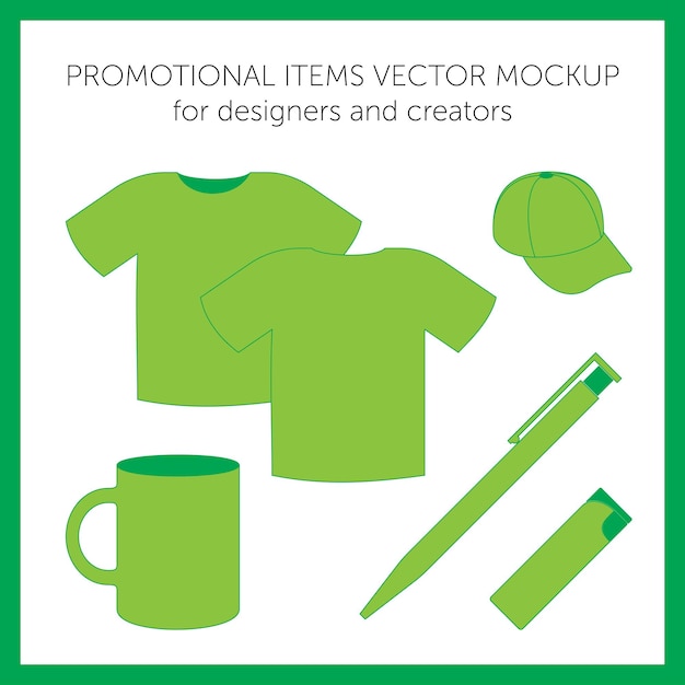 ベクトル プレゼンテーションやロゴの空白のビジネスコーポレートアイデンティティテンプレートのセット緑のベクトルtシャツキャップマグペンライター