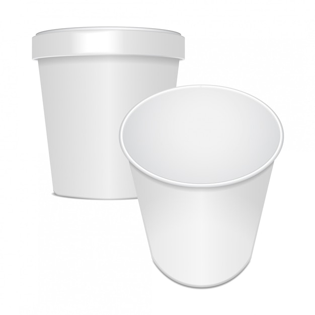 Набор пустых контейнеров чашки еды для фаст-фуда, десерта, мороженого, йогурта или закуски. иллюстрация, шаблон