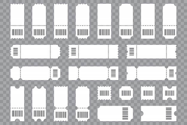 투명 한 배경에 바코드 빈 티켓 템플릿 집합