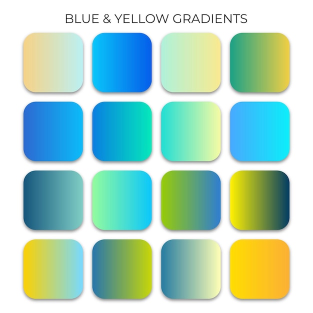 벡터 파란색과 노란색 그라데이션 컬러 팔레트 세트