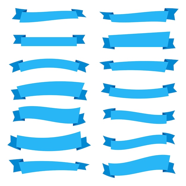 白い背景に青いリボンのセット ベクトル図を広告するためのデザイン要素バナー