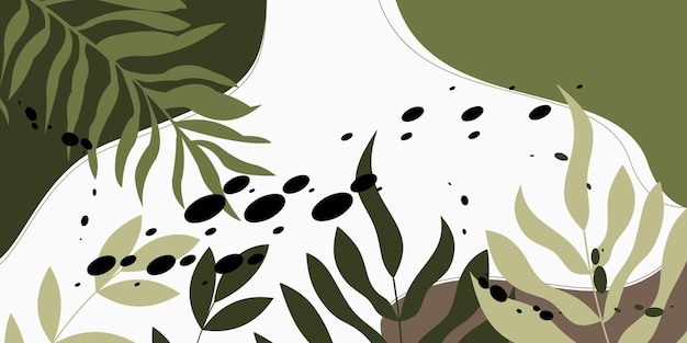 Вектор Набор ботанических настенных художественных векторов эстетическая листва ручным рисунком искусство абстрактное растение искусство дизайн для p