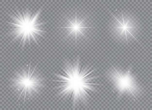 밝은 별의 집합입니다. 햇빛 반투명 특수 디자인 조명 효과.