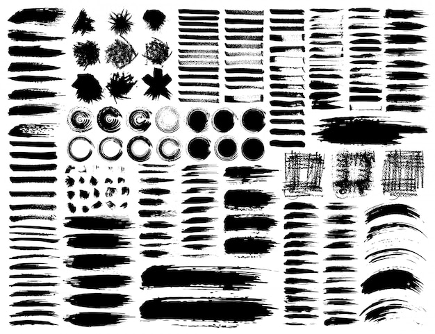 Набор мазков, черные чернила гранж мазки. векторная иллюстрация