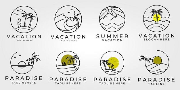 Set of bundel vakantie strand logo lijn kunst vector illustratie ontwerp