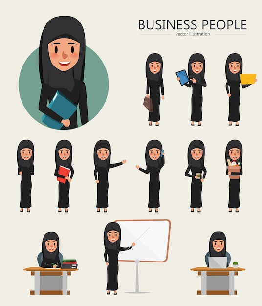 ビジネスアラブ女性キャラクターのセット