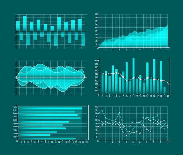 Вектор Набор бизнес-графиков. инфографика и диагностика, диаграммы и схемы.