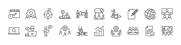 Вектор Набор бизнес-икон для совещания рабочей группы