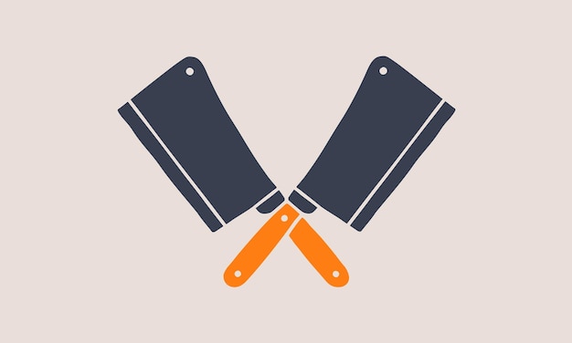 Набор иконок ножей мясника. силуэт двух мясных ножей - нож-тесак. шаблон логотипа для мясного бизнеса - фермерский магазин, рынок, бойня или дизайн - этикетка, баннер, наклейка. векторные иллюстрации