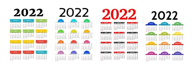 Набор календарей на 2022 год, изолированные на белом фоне. с воскресенья по понедельник, деловой шаблон. векторная иллюстрация