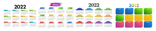 白い背景で隔離の2022年のカレンダーのセットです。日曜日から月曜日、ビジネステンプレート。ベクトルイラスト