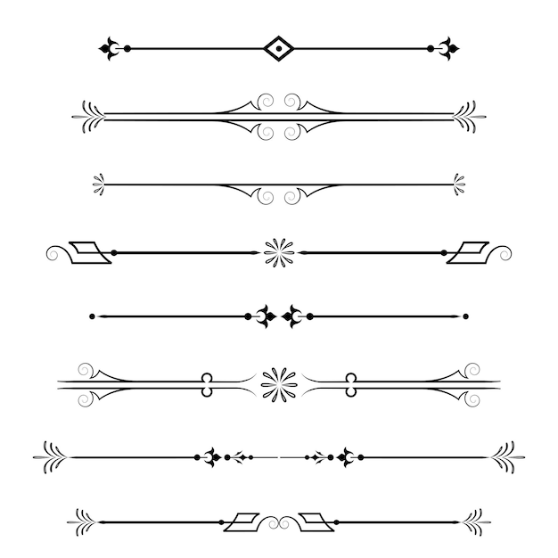 ベクトル カリグラフィのデザイン要素と白い背景のベクトルに分離されたページ装飾仕切りのセット