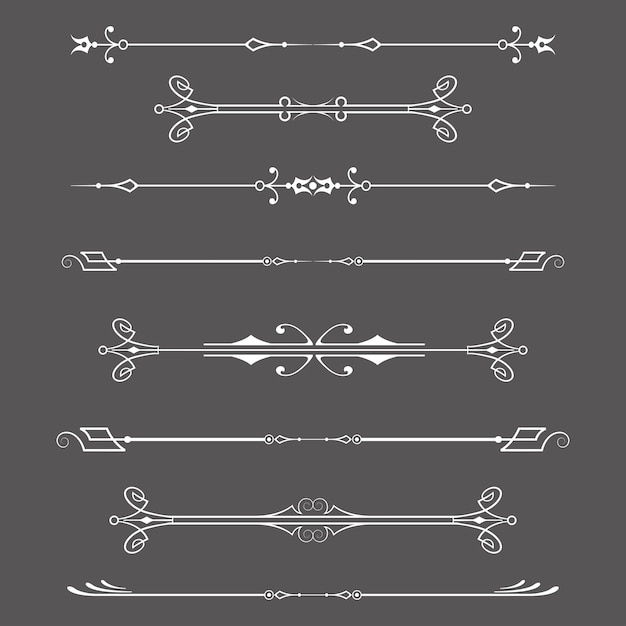 カリグラフィのデザイン要素と暗い背景のベクトル図のページ装飾仕切りのセット