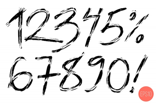 ベクトル 書道の手書きの数字のセット。