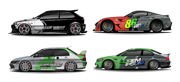 Набор графического фона автомобиля. абстрактные гонки в стиле ливреи дизайн для автомобиля виниловой наклейки