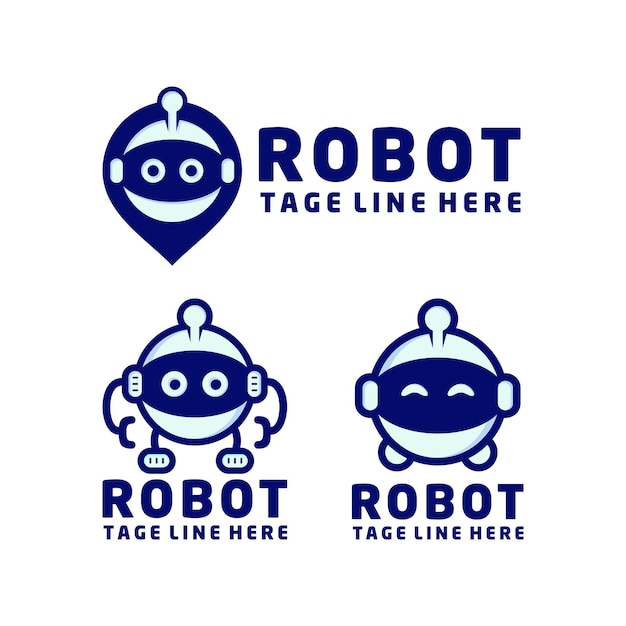 Вектор Набор мультяшных роботов с логотипом