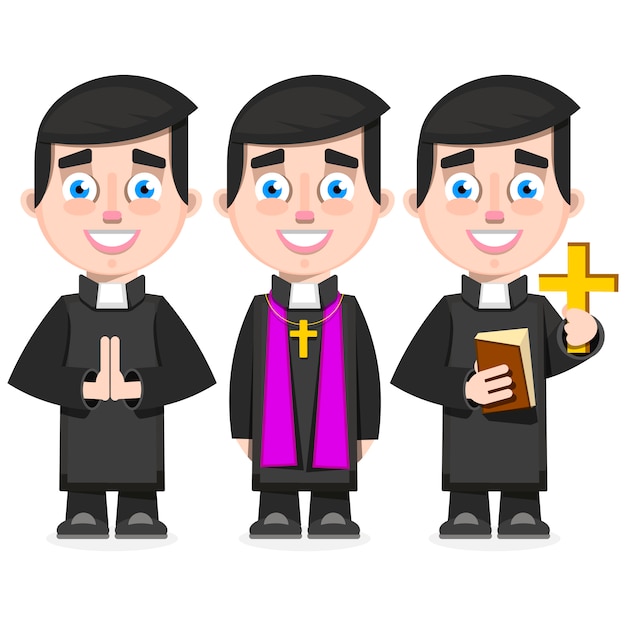 漫画スタイルのベクトル図のカトリックの司祭のセット