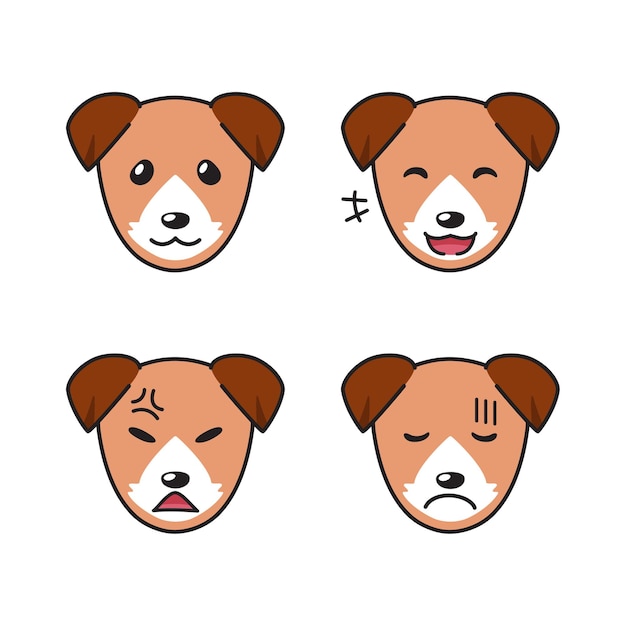 さまざまな感情を示すキャラクターの犬の顔のセット。