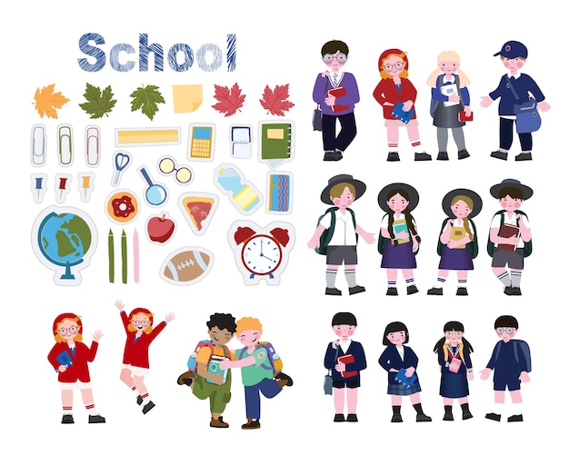 Набор персонажей детей в школьной форме разных стран