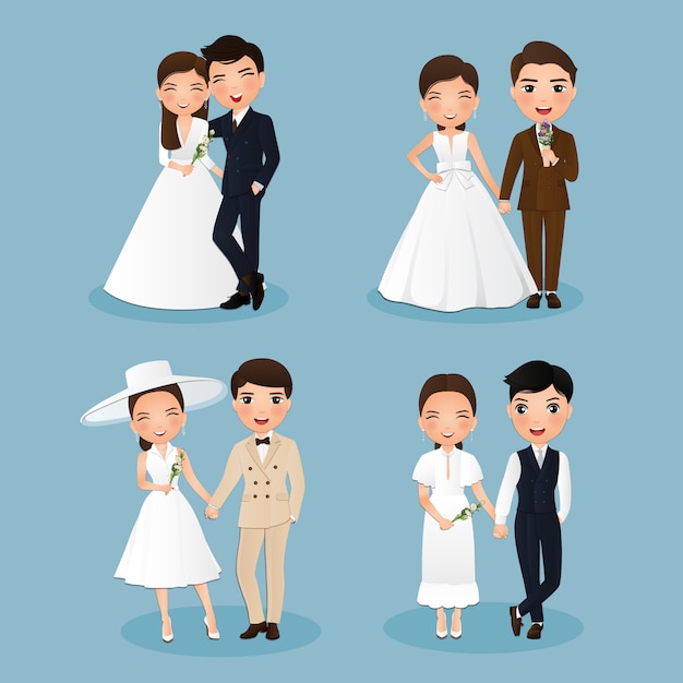 Набор персонажей милая невеста и жених. мультфильм влюбленная пара