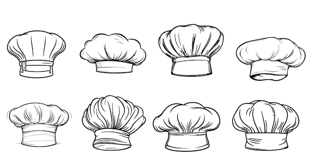 ベクトル シェフの帽子セット スケッチ 手描きイラスト 料理