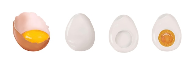 卵黄と卵黄のセット、ゆで卵全体の固ゆでカッタウェイ分離
