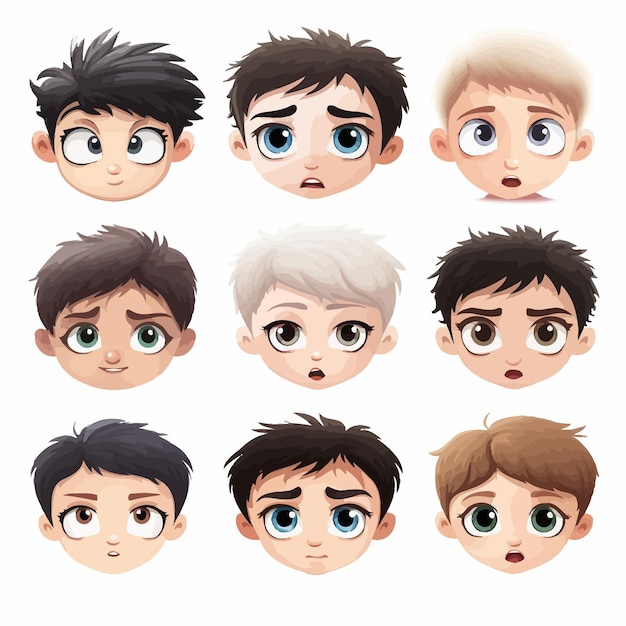 Set_of_children_cartoon_character faces vector