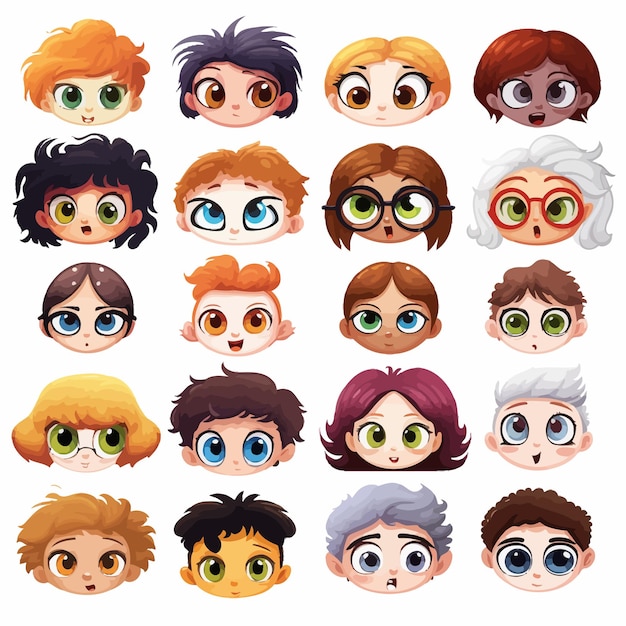 Vector set_of_children_cartoon_character faces vector