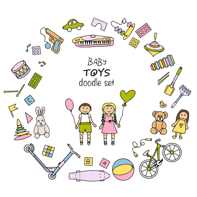 ベクトル children39s おもちゃのセット落書きスタイルの明るいおもちゃベクトル イラスト