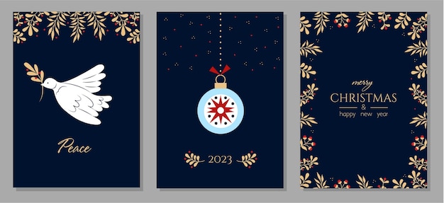 Вектор Набор поздравительных открыток с новым годом и рождеством. современные креативные универсальные художественные шаблоны.