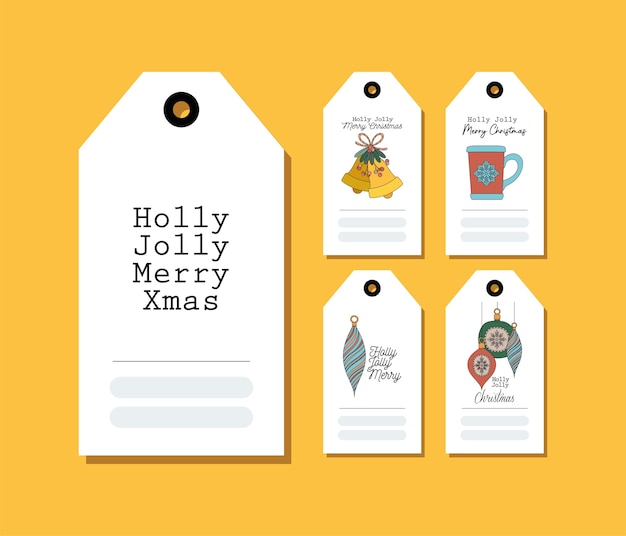 ベクトル 黄色のイラストデザインのクリスマスカードのセット