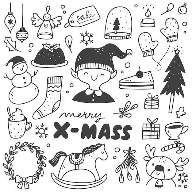 ベクトル 落書きスタイルのクリスマスデザイン要素のセット
