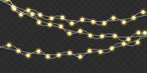 ベクトル クリスマスの輝くゴールド ガーランドのセット黄色の電球の輝きクリスマス led ネオン ランプ火花ベクトル