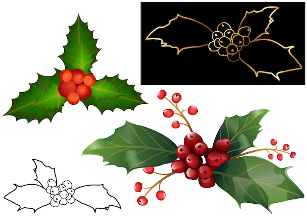 クリスマスホリーベリーと葉のセット