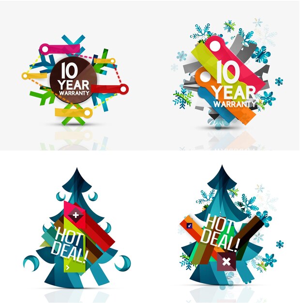ベクトル クリスマスセールやプロモーションの値札のセットラベルとあなたのメッセージと新年のツリー