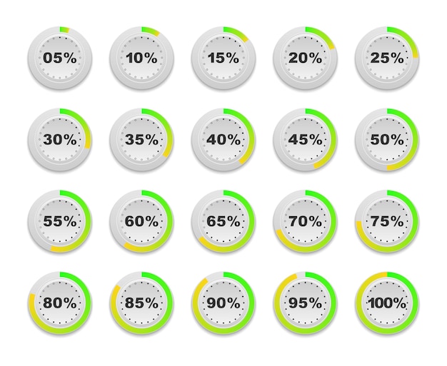 Набор круговых процентных диаграмм готов к использованию для веб-дизайна пользовательского интерфейса пользовательского интерфейса