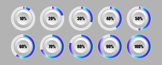 Вектор Набор в процентах от круга индикатор выполнения круглых кнопочных диаграмм для инфографики