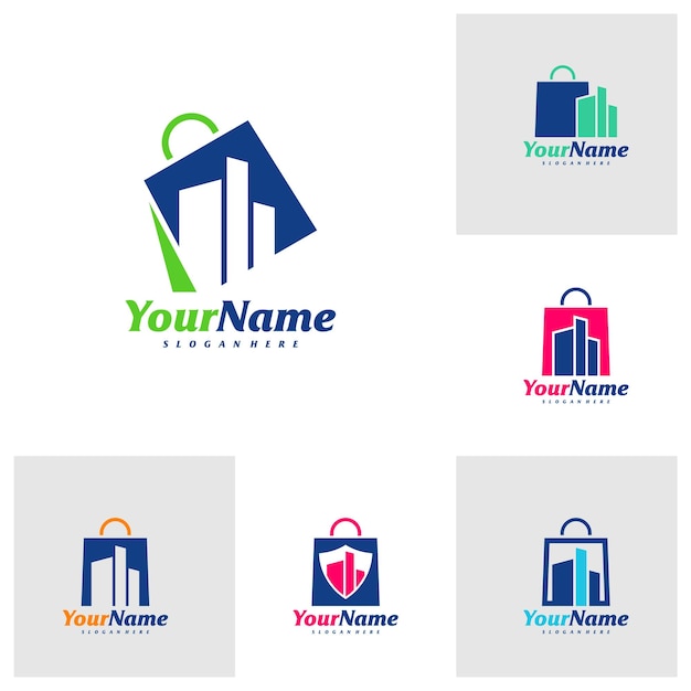 Набор шаблонов дизайна логотипа городского магазина