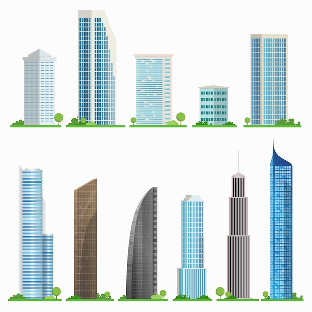 ベクトル 都市の高層ビルのセット