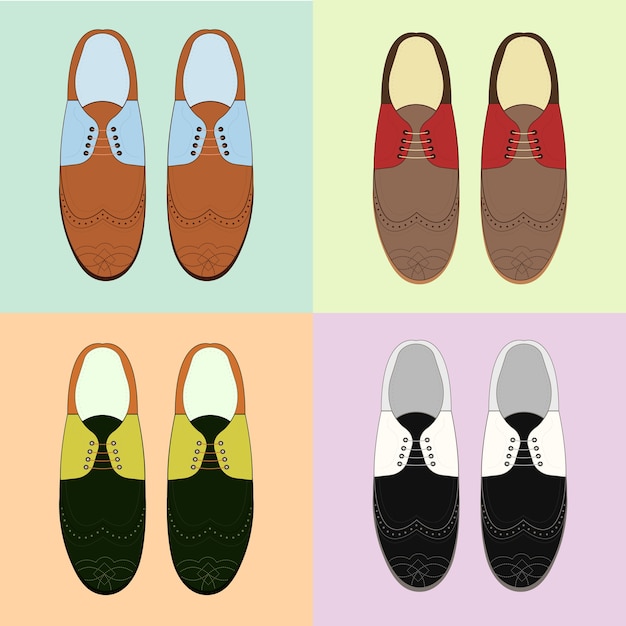 Вектор Набор классической мужской обуви. ретро стиль. различные цвета