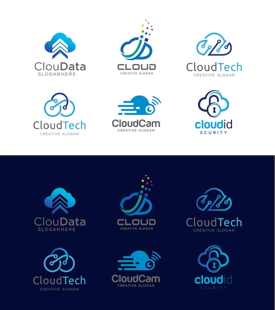 Cloud Tech 로고 디자인 데이터 스토리지 연결 세트