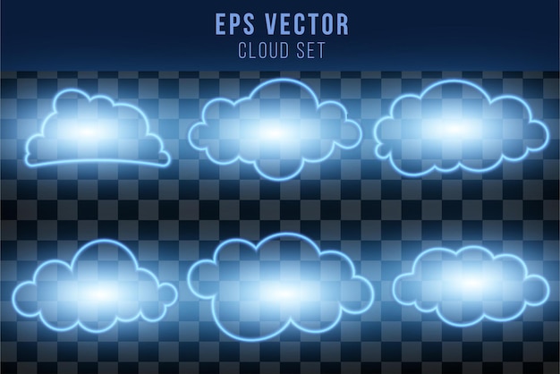 Вектор Набор облаков с синим неоновым эффектом изолированный графический ресурс eps векторный дизайн