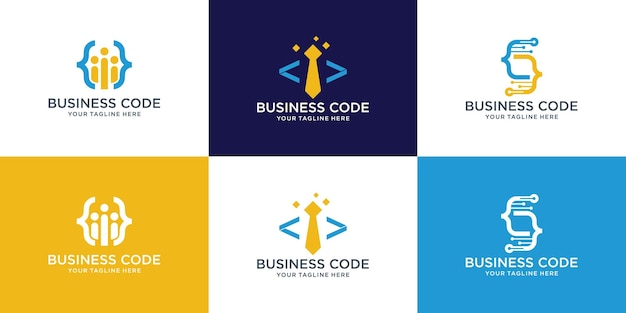 Вектор Набор шаблонов логотипа кодирования современный код логотипа для программиста с технологической концепцией бизнесмена