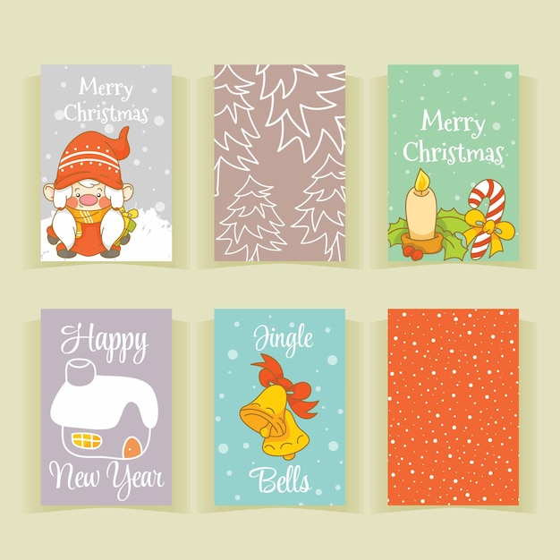 ベクトル コレクションのかわいいクリスマスグリーティングカードのセット
